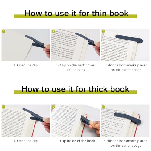SMUK 3 Pieces Silicone Bookmark, Unique Automatic Bookmarks for Book Lovers Reading Women Men Teens Teachers, Book Mark Book Page Keeper Reading Gifts for Reading Lovers - color: 1 Black+1 Light Gray+1 Navy Blue