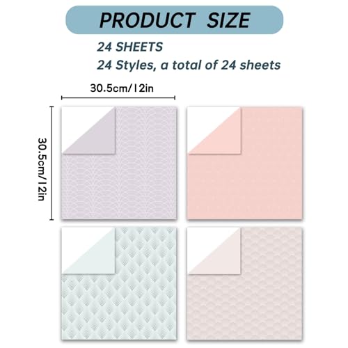 12"X12" Scrapbook Paper, 24 Sheets Double-Sided Pastel Boho Patterned Paper - color: Boho1