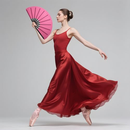 QIRMIZI 10PCS Large Folding Hand Rave Fan - Popping Fan Clacking Fans for Chinese Kung Fu, Tai Chi, Dance, Music Festivals,Carnivals, Weddings, EDM Events, Parties & Decorations,Deep Pink - color: Deep Pink
