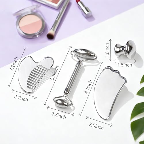 4 in 1 Stainless Steel Face Roller & Gua Sha Set