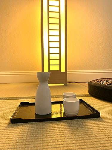 JapanBargain 4900, Serving Trays Japanese Plastic Lacqured Tea Trays Sake Tray Sushi Plates Snack Plates, Made in Japan, Set of 2 - color: Black+shiba Inu X2