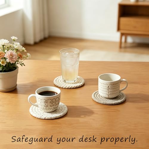 Coasters Set of 8 for Drinks with Holder,4 Colors Absorbent Coasters,Boho Cotton Woven Coaster Set for Living Room Decor,Tabletop Protection Suitable for Drinks,Beer, Coffee - color: Multicolored