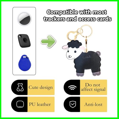 Leather Keychain Holder Protective Case Compatible with Apple AirTag - color: Black Lamb