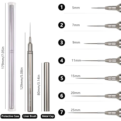 Metallic Nail Art Pen & Liner Brush Set, UV Gel Polish Painting Nail Design Tools for Crisp Long Lines, Tiny Details & Fine Drawing, Manicures Brushes for Women (Sizes 15mm) - color: Liner Brushes (15mm)