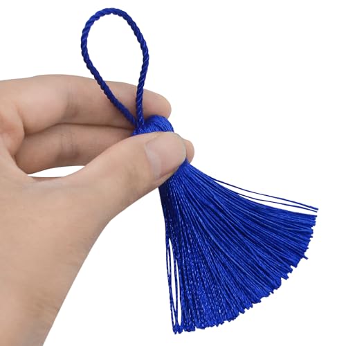 20Pcs 4.3 Inch Silky Mini Craft Tassels for Earrings, Souvenir(Navy Blue) - color: Navy Blue