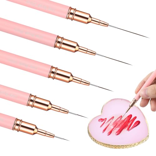 5 Pcs Metallic Nail Art Brushes Liner Brushes Set with Nail Art Mixing Palette Nails Dotting Drawing Tool for Long Lines Thin Detail Fine Liner Brush UV Gel Polish Painting Nails Design 4/8/12/20/25mm - color: Pink