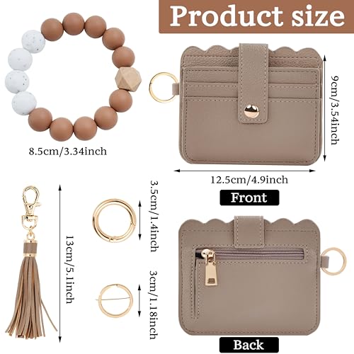 Wristlet Wallet for Women with Keychain – RFID Card Holder Small Wallet Wristlet with Key Ring - color: Khaki, style: Classic
