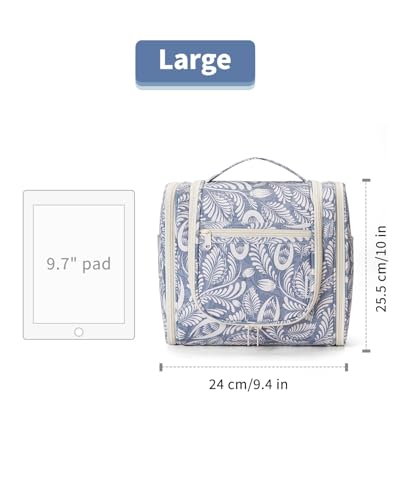 Narwey Large Hanging Travel Toiletry Bag for Women, Makeup Cosmetic Bag - color: B-Blue Leaf, size: Large