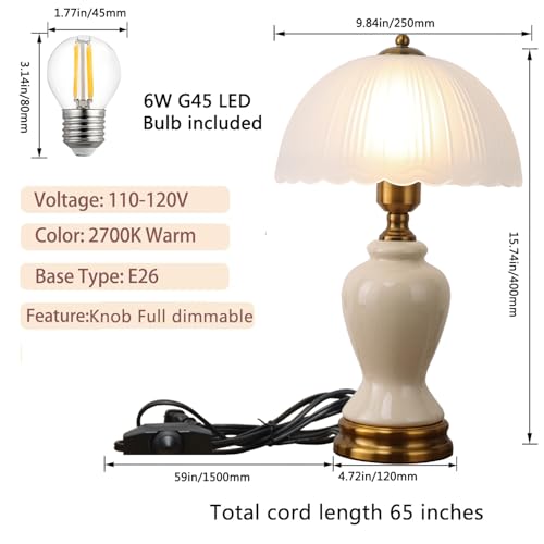 Ceramic Table Lamp Dimmable for Living Room, 16" Modern Vintage Bedside Nightstand Lamps with White Glass Shade,Classic Chinoiserie Retro Bedroom Lamp for Night Stands, Dorm,Office, Home Decor - color: white vase