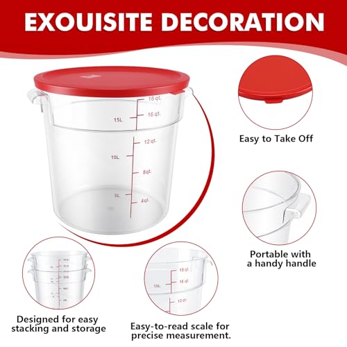 2 Pack Square Food Storage Container With Lid,12-22 Quart Commercial Storage Box With Scale & Handle,Cake Making,Dough Marinating Meat,Kitchen Supplies (Polycarbonate, Round 18 Quart) - color: Polycarbonate, size: Round-16 Quart