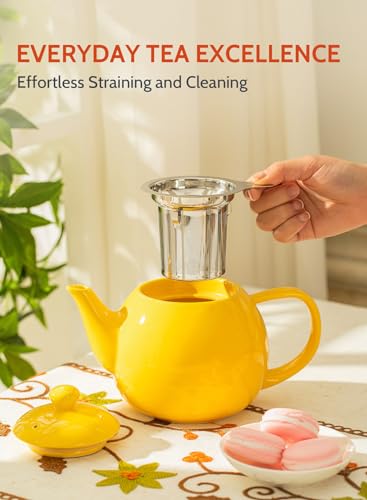 Sweese Teapot, Porcelain Tea Pot with Stainless Steel Infuser, Blooming & Loose Leaf Teapot - 27 ounce, Yellow - color: Yellow, size: 27oz (with infuser)