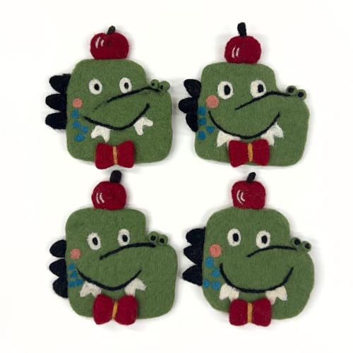 Humble Hilo Handmade Animal Felt Coaster Set of 4, Absorbent Coaster for Animal Lover (Funny Crocodile) - color: Funny Crocodile