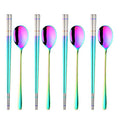 Buyer Star 4 Set Rainbow Square Chopsticks and Spoons Set Metal Stainless Steel Spoons Chopsticks Set - color: rainbow-square chopstick and spoon