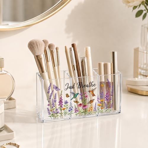 Just Breathe Acrylic Pencil Makeup Brush Holder 3 Compartments - color: Transparent066