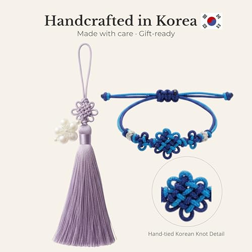 Korean Norigae & Maedeup Bracelet Gift Set, Handmade Traditional Korean Knot Accessory, Korean Cultural Gift for Women - color: Purple