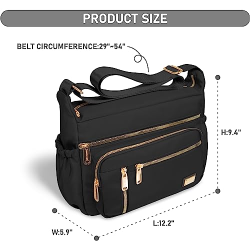 NPBAG Crossbody Bag for Women, Shoulder Purse Handbag Messenger Bag, Trendy Pocketbooks, Waterproof and Multi-Pockets - color: Black