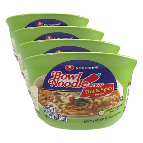 Nongshim HOT & SPICY Noodle Soup, 3.03 Ounce (Pack of 4) - size: 3.03 Ounce (Pack of 4)