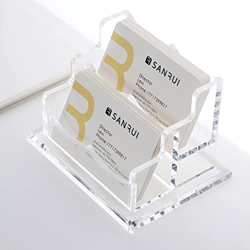 SANRUI Acrylic Business Card Holder, Clear Desk Card Display Stand 2 Slot