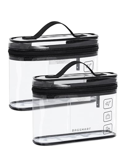BAGSMART TSA Approved Toiletry Bag, 2 Pack Clear Makeup Cosmetic Bag Organizer, Quart Size Travel Bag for Toiletries, Carry-on Travel Accessories Essentials, Black-2pcs - color: 01-Black