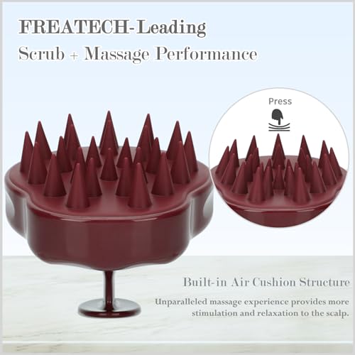 FREATECH Massager Shampoo Brush with Soft Silicone Bristles for Scalp Care, Shower Hair Scalp Scrubber Exfoliator for Dandruff Removal and Hair Growth, Wet & Dry for Men, Women and Kids, Red - color: Red