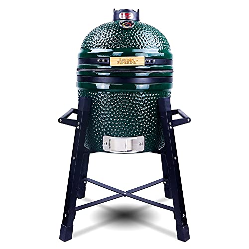 London Sunshine 15" Ceramic Kamado Charcoal BBQ Grill and Smoker, Green - color: Green