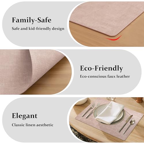 FROMHEART Faux Leather PU Placemats Set of 6 (Pink,11.8" x 17") - color: Pink, size: Set of 6
