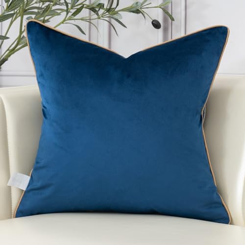 Aeckself European Floral Pillow Cover 20x20 Inch, Luxury Velvet Embroidered Decorative Throw Pillow Cover for Couch Bedroom Living Room, Navy Blue and Gold, Yw-OBYG-Blue5050 - color: Navy Blue Gold, size: 20" x 20" (Pack of 1)