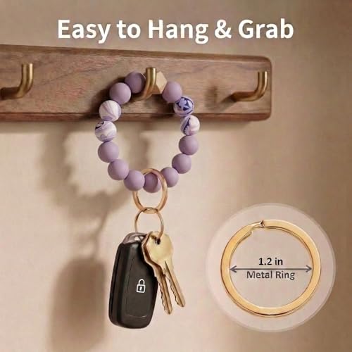BIHRTC Key Ring Bracelet Car Keychain Holder Wristlet Silicone Women Beaded Bangle Chains - color: Purple Demon Eye