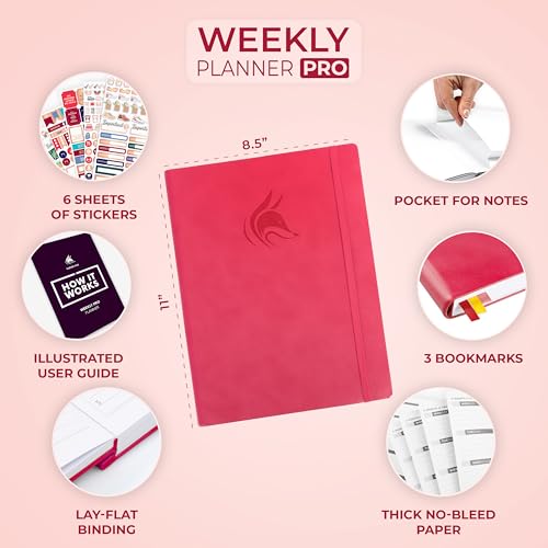 Clever Fox Planner PRO, Undated Weekly Planner, 8.5x11 Dark Pink - color: Dark Pink (Undated), size: A4 (8.5" x 11") Standard Version