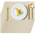 Beige Plastic Placemats Set of 8, Faux Leather Waterproof Table Mats - color: Beige