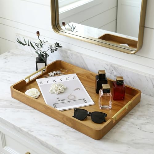 Solid Teak Wood Serving Tray with Handles, 17 x 13 Inch - size: 17" x 13" x 2"