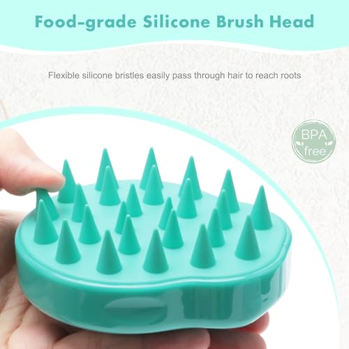 FREATECH Massager Shampoo Brush with Soft Silicone Bristles for Scalp Care, Shower Hair Scalp Scrubber Exfoliator for Dandruff Removal and Hair Growth, Wet & Dry for Men, Women and Kids, Green - color: Green