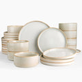 Famiware Star Stoneware Dinnerware Sets for 8, Reactive Glaze Plates, Bowls - color: Cappuccino White