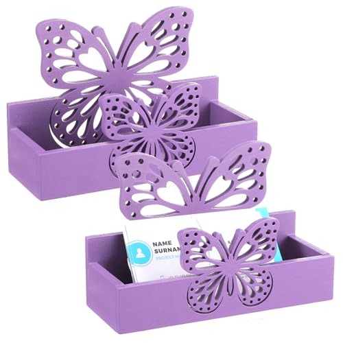 Weysat 2 Pcs Purple Butterfly Business Card Holders for Desk - color: Purple, style: Butterfly