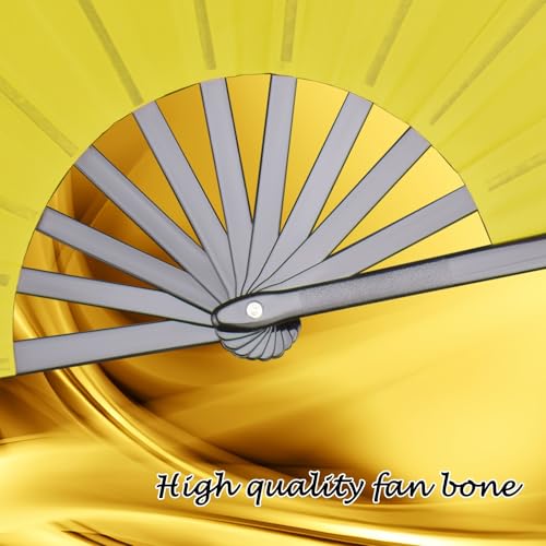 4 Pack Large Folding Hand Fan, Yellow Chinese Kung Fu Tai Chi Fan Nylon-Cloth Fan For Men And Women Performance, Dance, Decorations, Festival, Gift (4p Folding fan yellow) - color: 4p Folding fan yellow