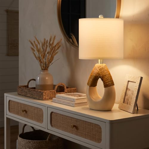 OYEARS 19'' Small Boho Table Lamps for Bedroom Set of 2 for Bedside - color: Beige and White