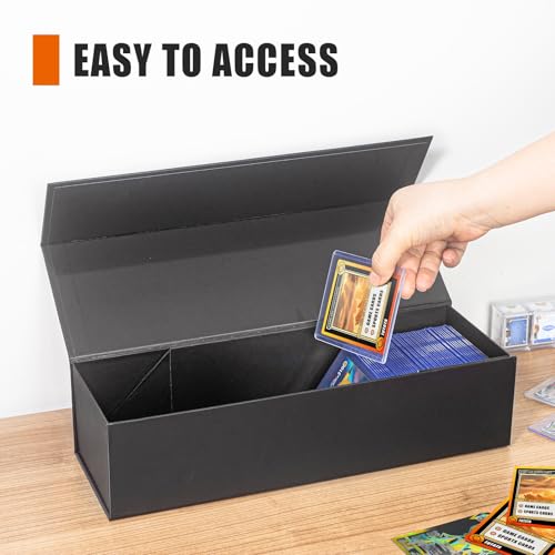 tutata Trading Card Storage Box, Baseball Card Storage Box Holds 900+ Sport Cards or 200 Top Loaders, Fits Football, Basketball, Hockey, Gaming & Trading Cards, Black, 13x4x3 inches
