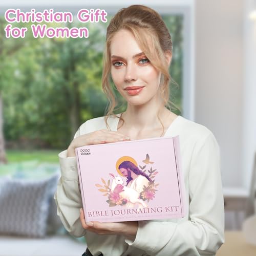 XKDOUS 50 Bible Study Supplies Journaling Kit with Journal and Case, Pink - color: Pink
