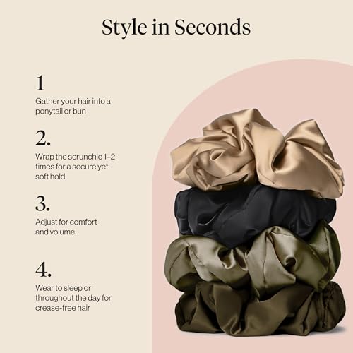Kitsch Pillow Satin Scrunchies for Women - Black, 4pcs - color: Black (4 pcs)