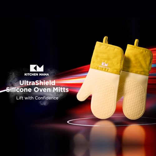 Kitchen Mama UltraShield Silicone Oven Mitts, Yellow - color: Yellow
