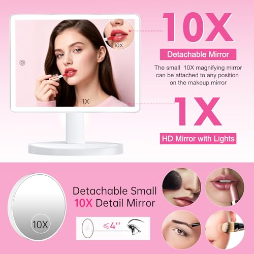FUNTOUCH Large Lighted Makeup Mirror with Lights (White) - color: White a