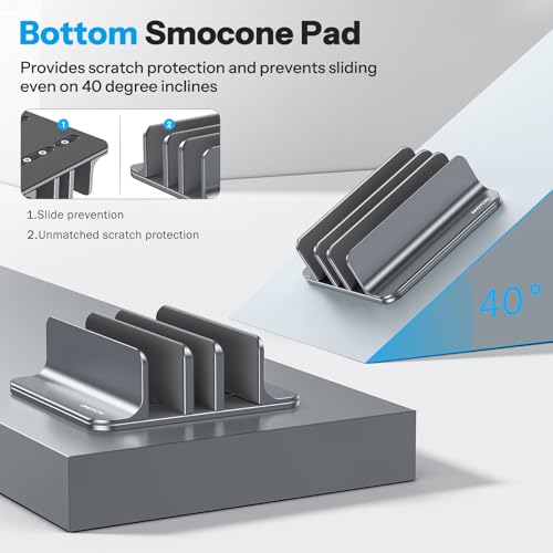 OMOTON 3-Slot Multiple Vertical Laptop Stand, Fits All MacBook, Grey - color: Three Slots-Grey