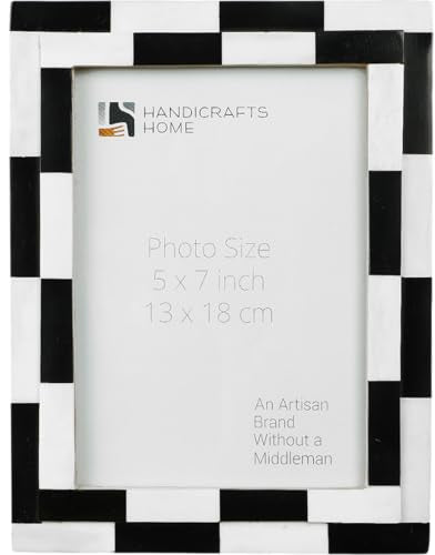Handicrafts Home 5x7 Black & White Picture Frame – Handmade Bone Inlay Photo Frame from Silhouette Shuffled Collection, Checkered Geometric Design, Modern Decorative Frame for Wall, Desk & Tabletop - color: SILHOUETTE-SHUFFLED, size: 5X7