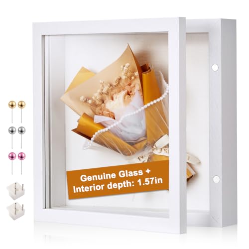 8x8 White Deep Shadow Box Picture Frame with HD Clear Glass - color: White, size: 8x8