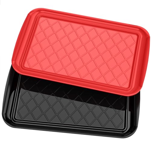 Grilling Prep & Serve Trays for Party Set of 2, Large BBQ Serving Platters - color: Black & Red