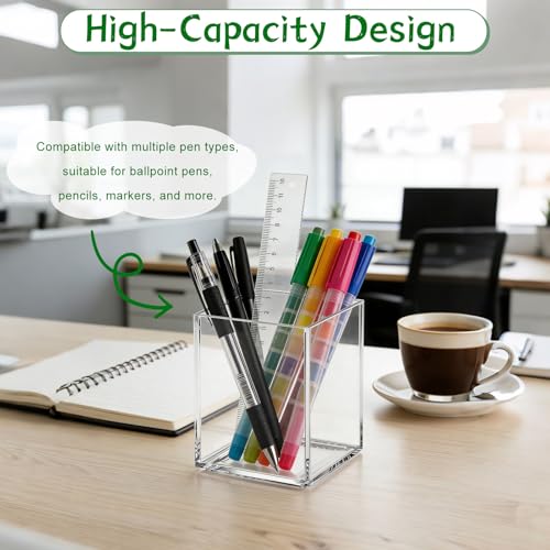 AZUREAL 4 Pack Clear Acrylic Pen Holder Cup, Clear Makeup Brush Holder, Thickened Acrylic Desktop Stationery Organizer for Office, School, and Home Storage