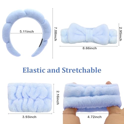 Blue Skincare Bubble headband and wristband set for Face Washing - color: Blue