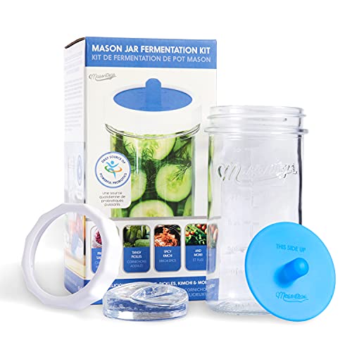 Masontops Fermentation Jar Starter Set, Easy Vegetable Fermentation Kit, Includes Mason Jar, Pickle Kit with Fermentation Lids & Fermentation Weight - size: Wide Mouth With Jar