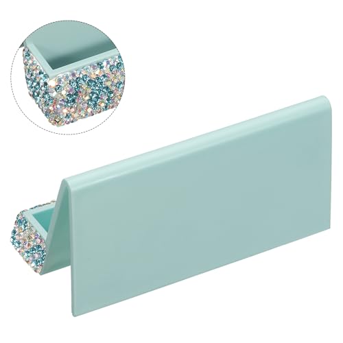PATIKIL Business Card Holder for Desk, Rhinestone Business Card Holders Crystal Card Stand Organizer Cards Display for Office Exhibition, Blue - color: Blue