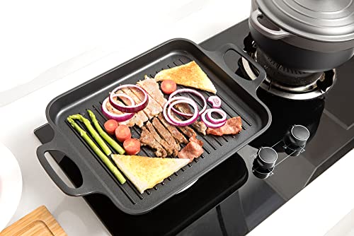 S·KITCHN Nonstick Grill Pan, Induction Stove Top Grill Plate, Glass Grilling Pan for Indoor, Gas Range Grill Panel/Skillet - size: 13 × 10.6 IN